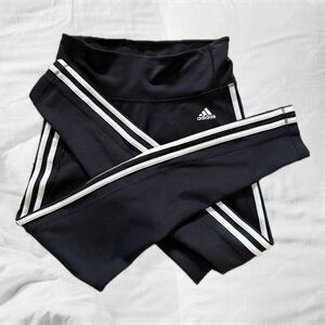 Adidas Black and White Leggings with Signature Stripes